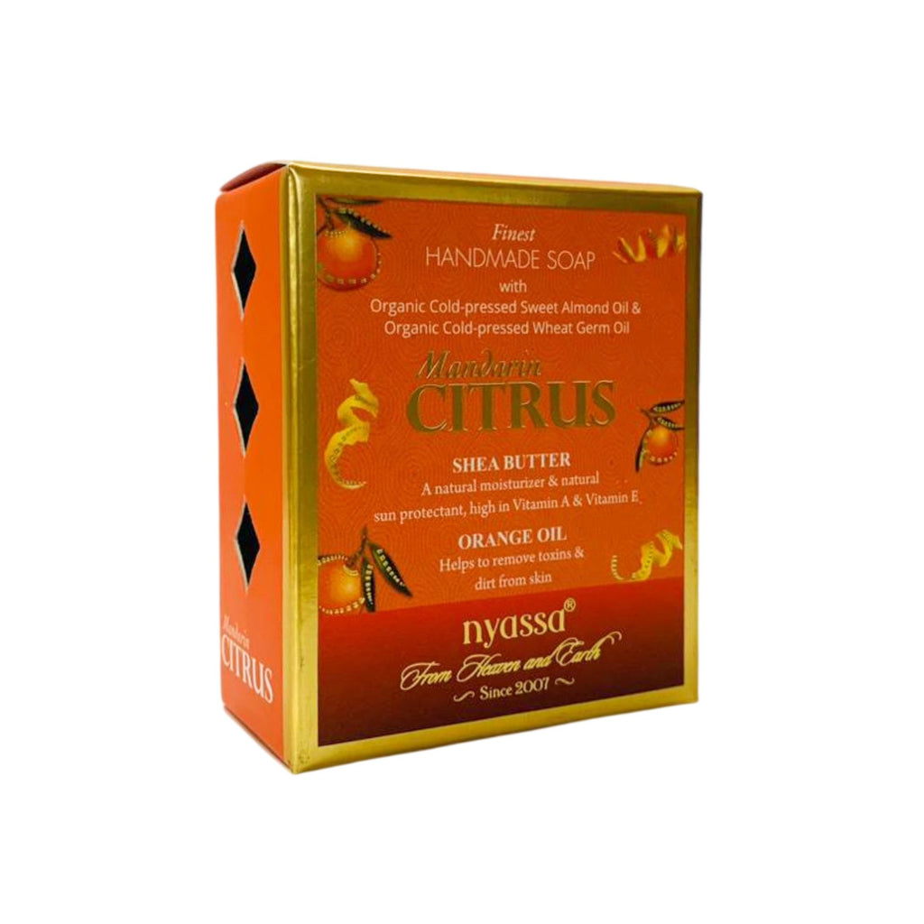 Nyassa Mandarin Citrus soap packaging on a white background