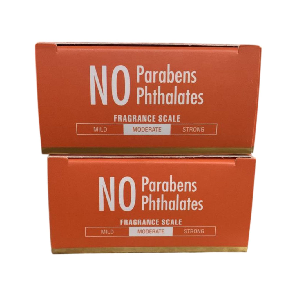 Two boxes with 'No Parabens Phthalates' text on a white background