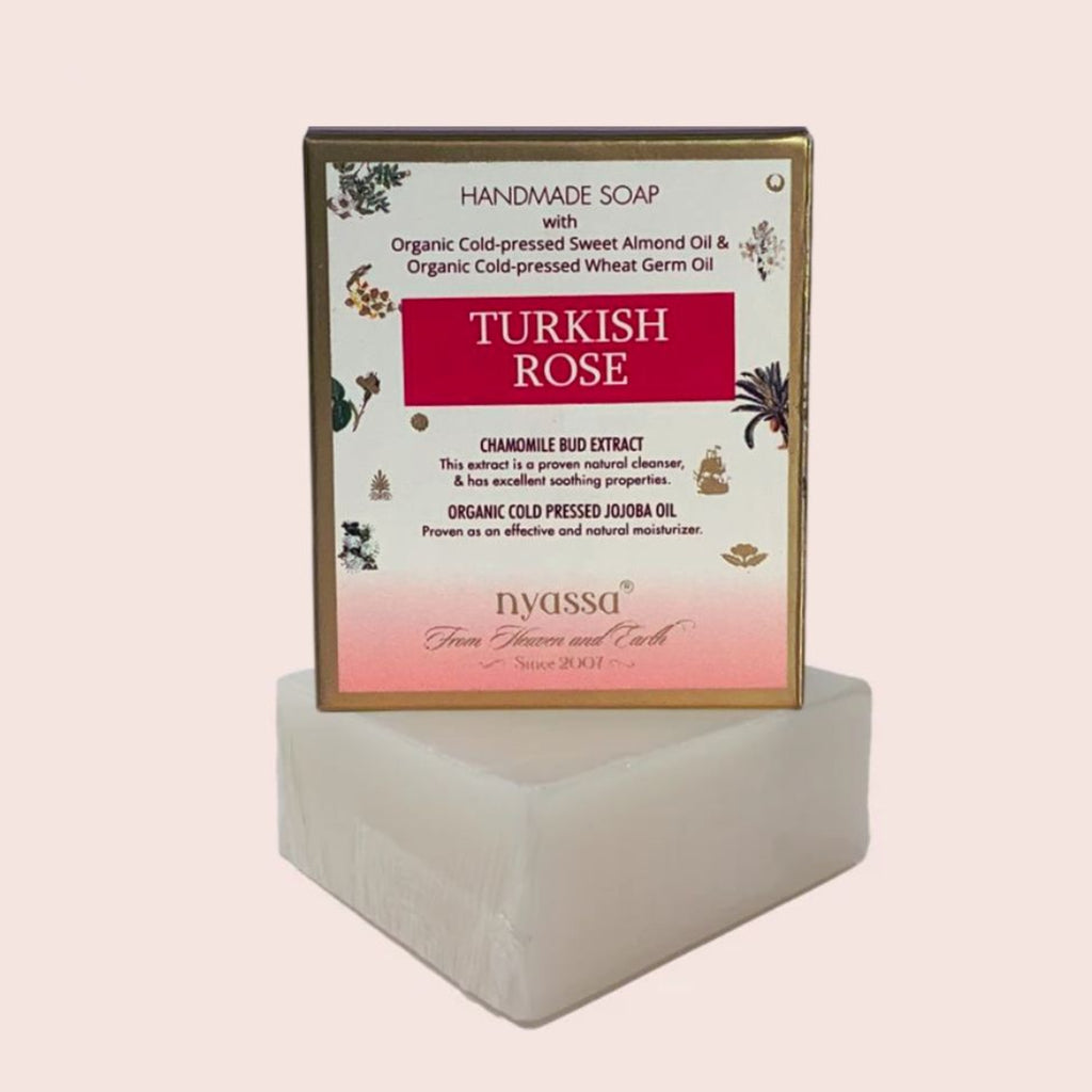 Handmade soap with a label on a white background