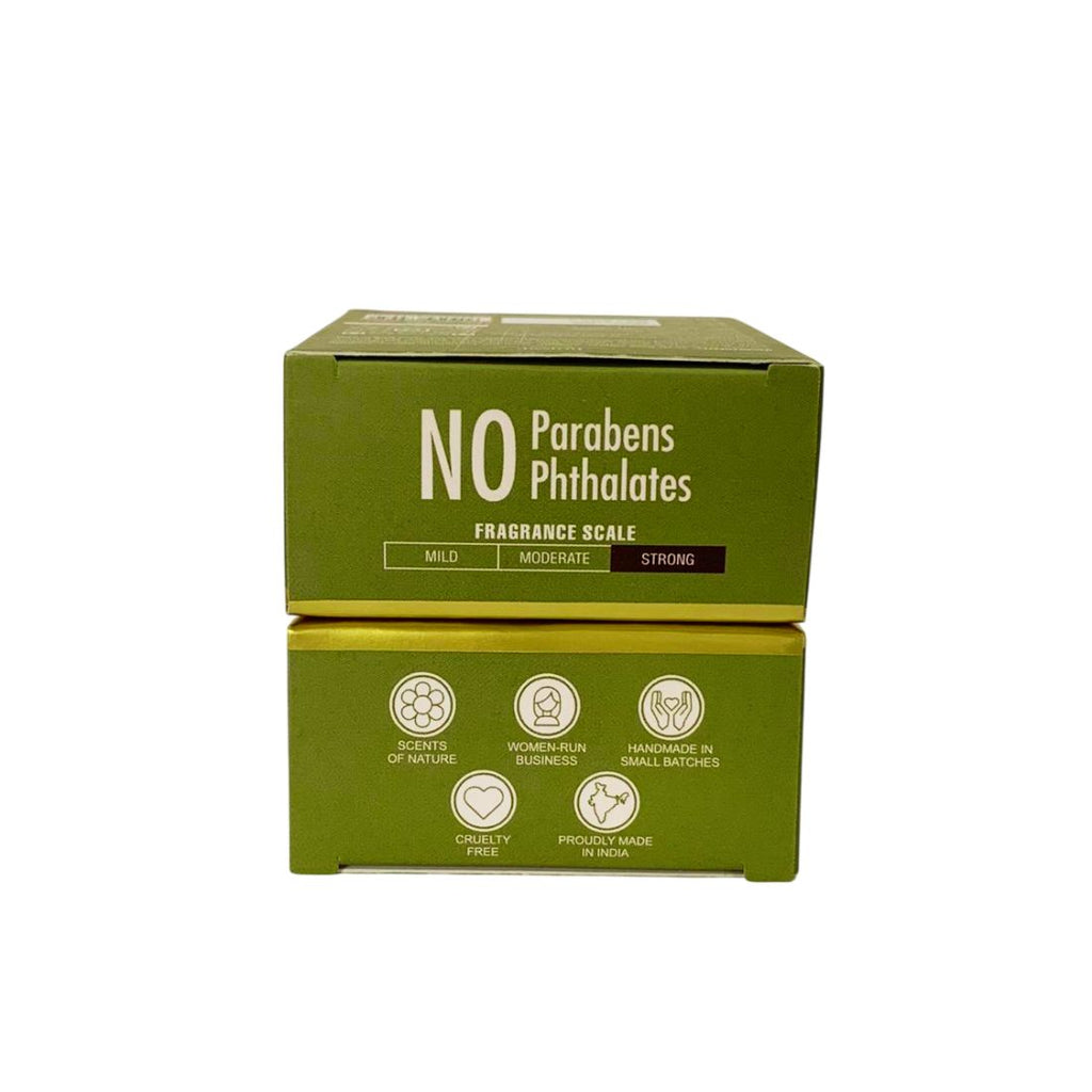 Green box with 'No Parabens Phthalates' text and icons on a white background